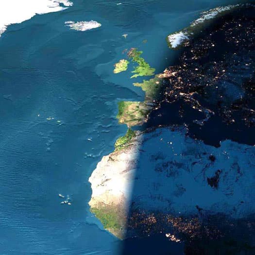 APOD: A Digital Sunset Over Europe and Africa - March 24, 2003