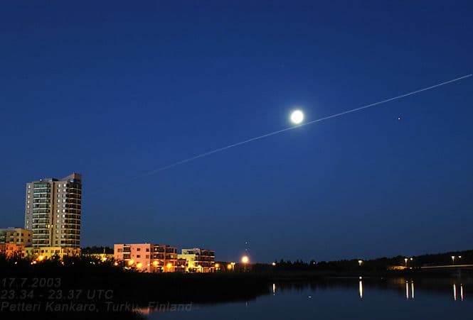 APOD: Moons and Bright Mars - August 1, 2003