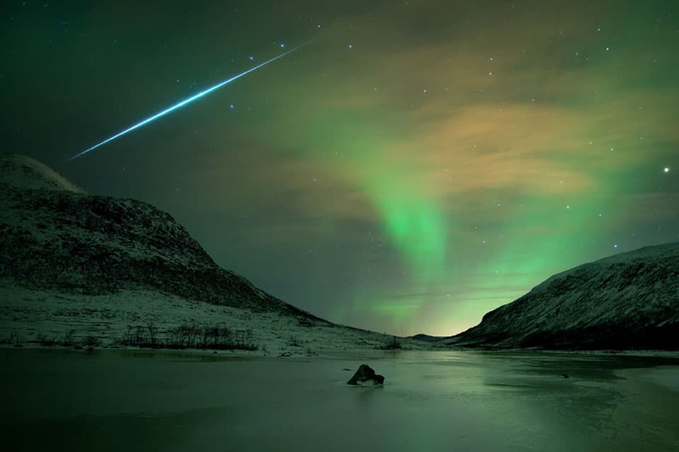 APOD: Aurora Shimmer, Meteor Flash - December 7, 2014