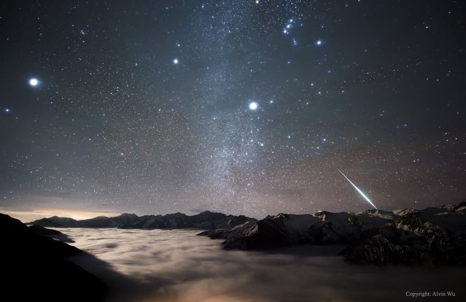 APOD: Geminid Fireball over Mount Balang - December 17, 2014