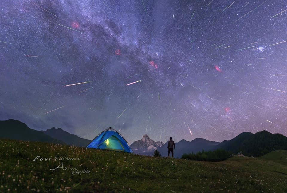 APOD: Meteors over Four Girls Mountain - December 13, 2016