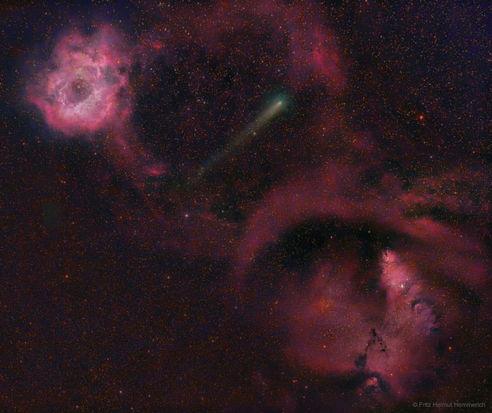 APOD: Comet 21P Between Rosette and Cone Nebulas - October 8, 2018