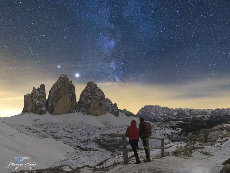 APOD: Saturn and Jupiter over Italian Peaks - October 20, 2020