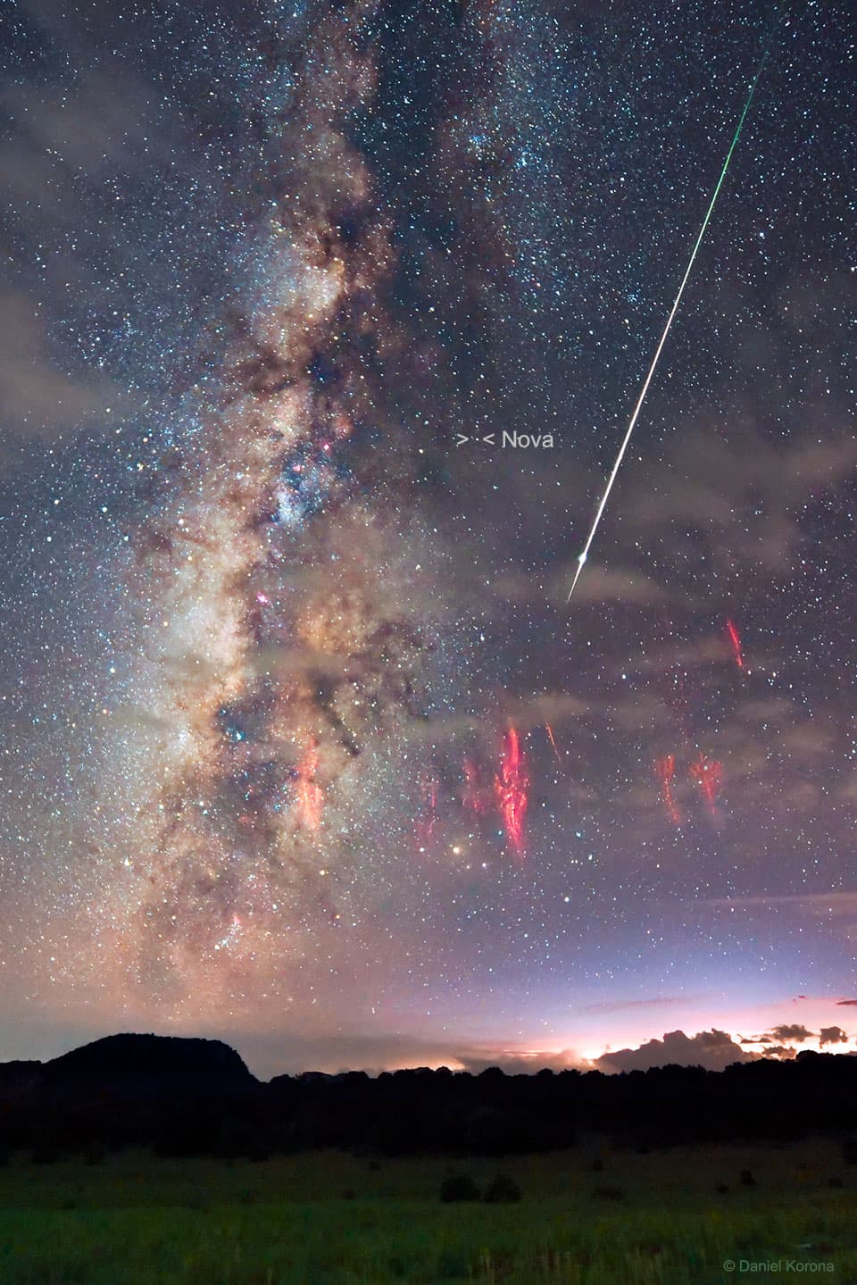APOD: Perseid Meteor, Red Sprites, and Nova RS Ophiuchus - August 16, 2021