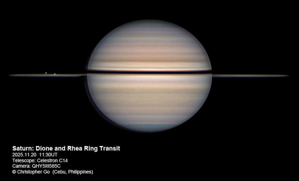 APOD: Dione and Rhea Ring Transit - November 22, 2025