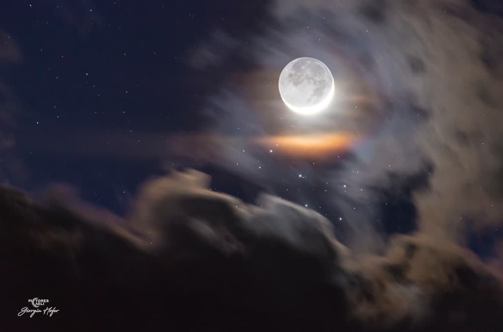 APOD: Young Moon and Sister Stars - April 24, 2026