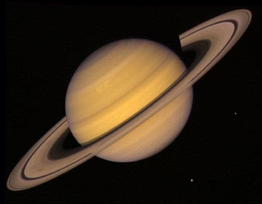APOD: Saturn, Rings, and Two Moons - January 18, 1998