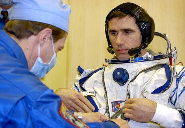 NASA image: Astronaut Ed Lu prepares for ISS Expedition Seven mission.