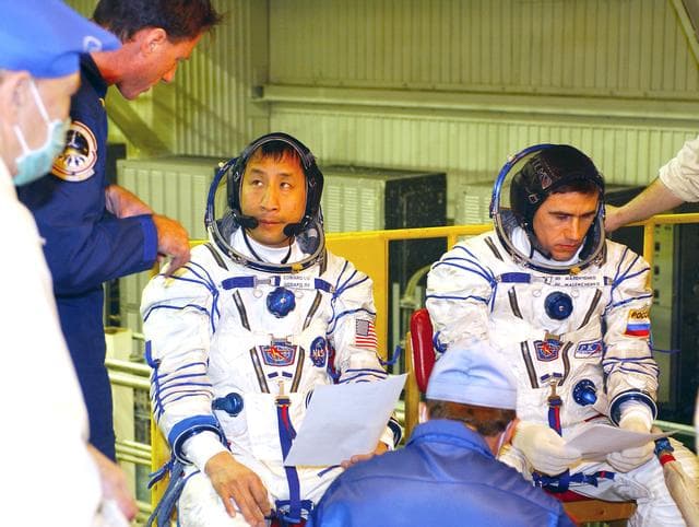 NASA image: Astronaut Ed Lu prepares for ISS Expedition Seven mission.