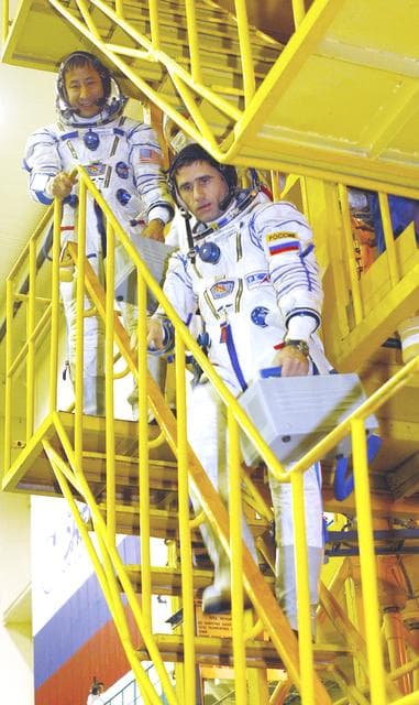 NASA image: Astronaut Ed Lu prepares for ISS Expedition Seven mission.