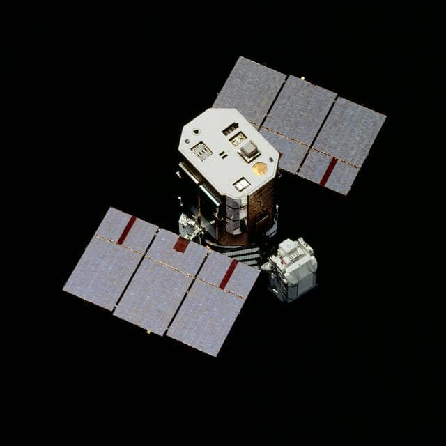 NASA image: View of the damaged Solar Maximum Mission Satellite from the 41-C Challenger
