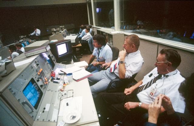 NASA image: View of activity in the Mission Control Center during STS 41-D