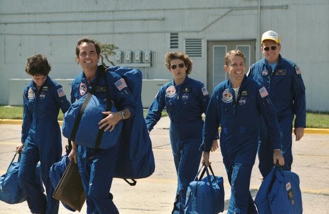 NASA image: STS 41-G crew prepares to leave for KSC