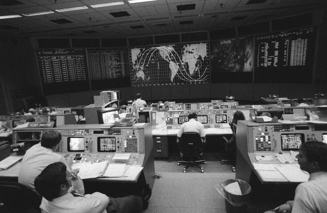 NASA image: View from the back of the Flight control room of Mission control center