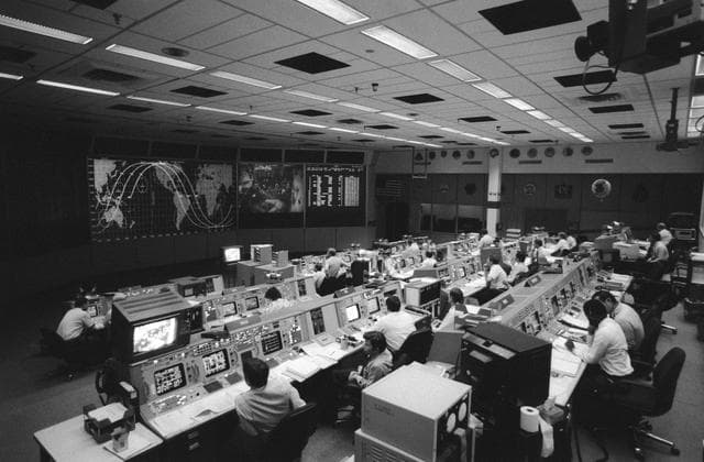 NASA image: Wide angle view of the Flight control room of Mission control center