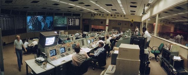 NASA image: Wide angle view of the Flight control room of Mission control center