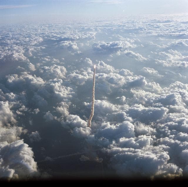NASA image: Aerial view of the launch of STS 51-A shuttle Discovery