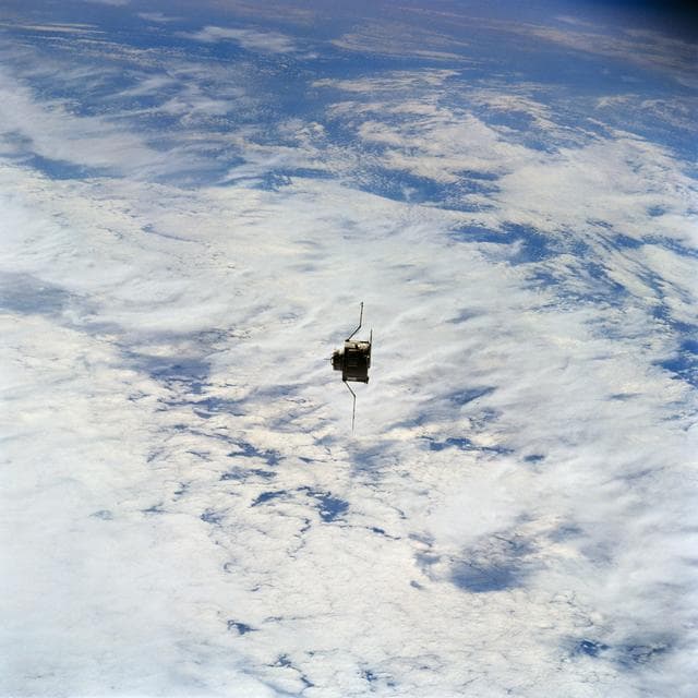 NASA image: Plasma Diagnostics Package (PDP) drifts in space