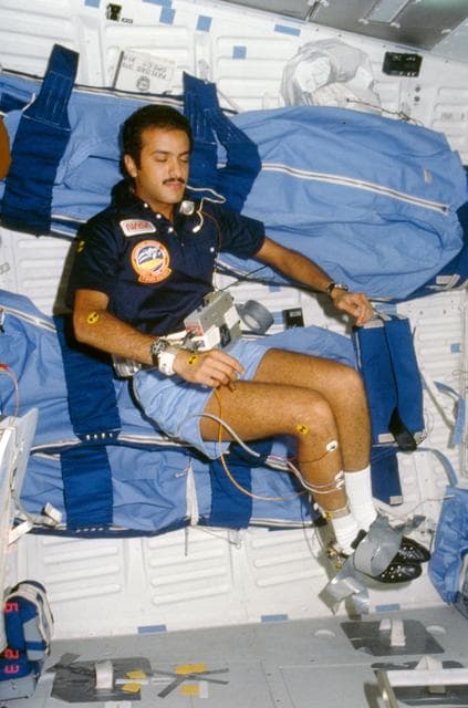 NASA image: Payload specialist Sultan Abdelazize Al-Saud conducts Postural experiment