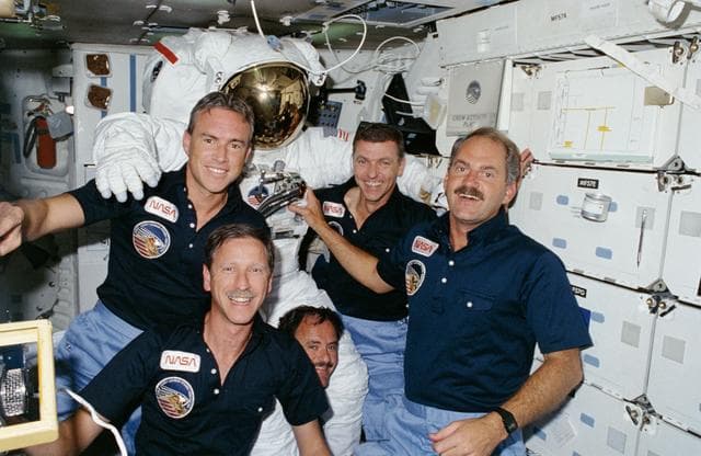 NASA image: Onboard portrait of the STS 51-I crewmembers in the middeck