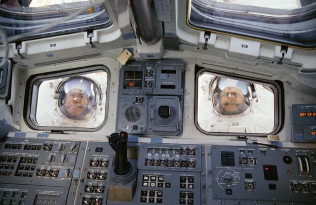 NASA image: Fisher and van Hoften EVA in payload bay