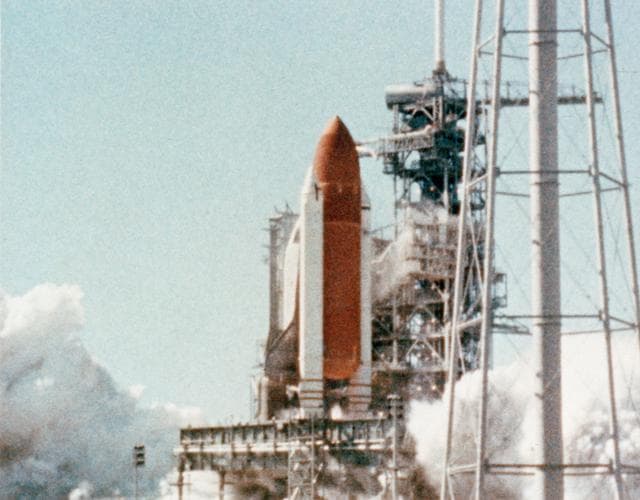 NASA image: Signs of black smoke during Liftoff of the Shuttle Challenger STS 51-L