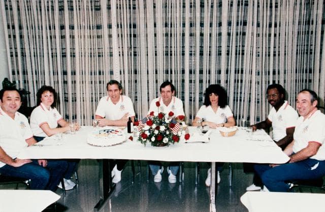 NASA image: Crewmembers of the STS 51-L mission at pre-launch breakfast