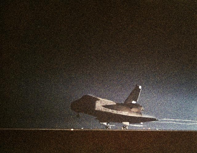 Night landing of Shuttle Columbia at Edwards AFB and end of STS 61-C mission