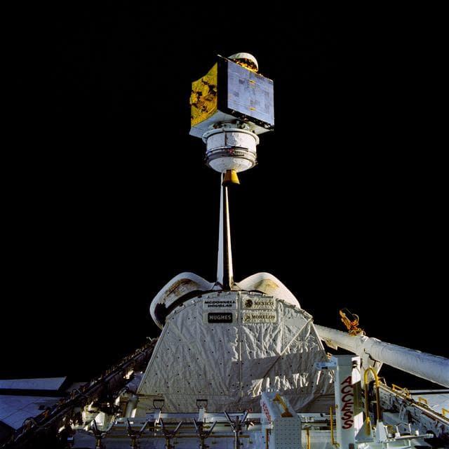 NASA image: Deployment of the RCA Satcom K-2 communications satellite