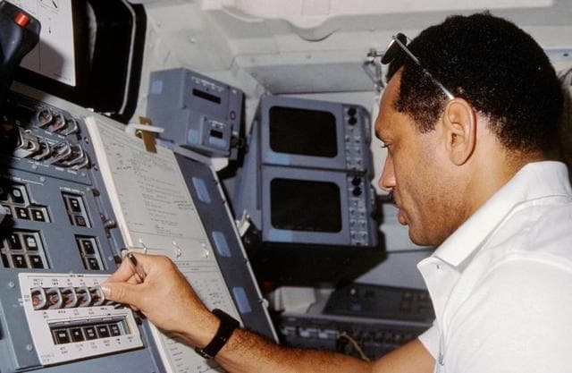 NASA image: STS-61C crew activities on the flight deck