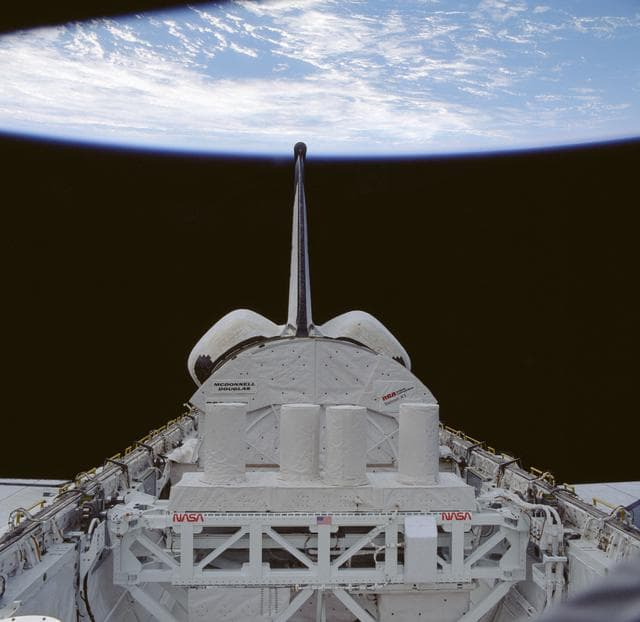 NASA image: View of the Shuttle Columbia's payload bay and payloads in orbit