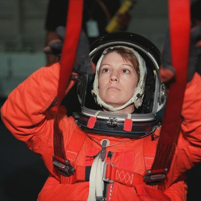 NASA image: STS-93 crewmembers engage in water survival training at the NBL