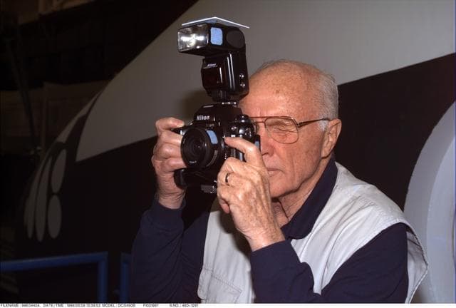 NASA image: STS-95 mission specialist Senator John Glenn in FFT on 05-08-98