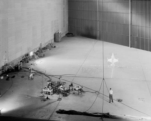 NASA image: Lockheed XFV-1 model in the 40x80 foot wind tunnel at NASA Ames Research Center