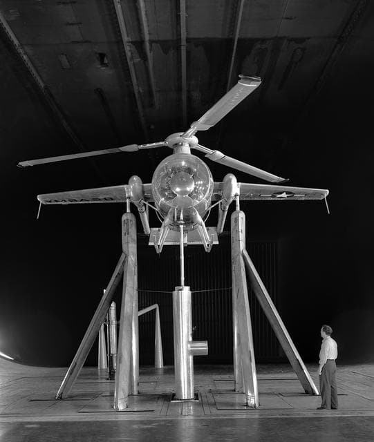 NASA image: McDonnell Model XV-1 Convertiplane in the Ames 40x80 Foot Wind Tunnel.