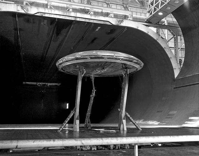 NASA image: Avrocar Test in Ames 40x80 Foot Wind Tunnel.