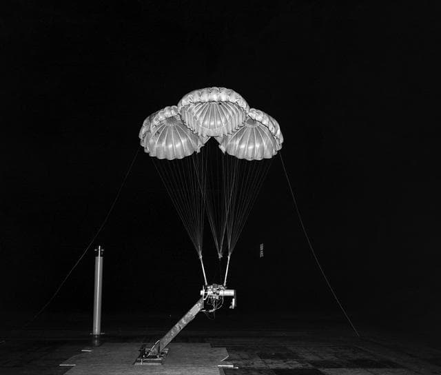 NASA image: Steerable Parachute for Apollo Vehicle tested in Ames 40x80 foot Wind Tunnel..