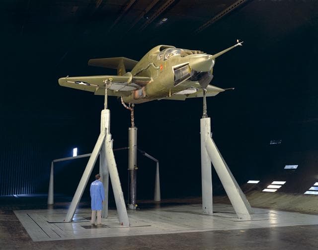 NASA image: XV-5A Lift-Fan VSTOL Airplane installed in Ames 40x80 foot Wind Tunnel.
