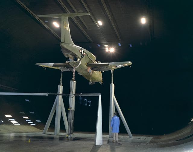 NASA image: Ryan XV-5A Lift-Fan VSTOL Airplane in Ames 40x80 foot Wind Tunnel.