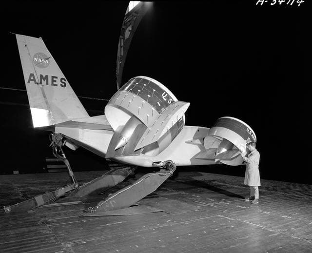 NASA image: Tandem Dual Ducted Fan Mounted on Ground Plate in Ames 40x80 Foot Wind Tunnel.