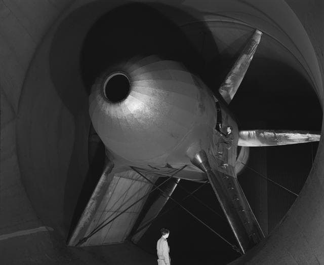 NASA image: Nacelles and props in 40x80 foot wind tunnel at Ames.