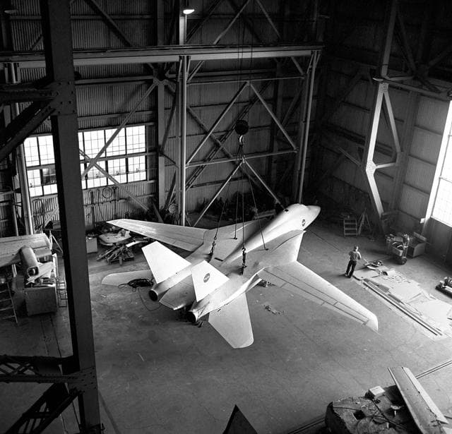 NASA image: Grumman F-14A Airplane In Ames 40X80 Foot Wind Tunnel.