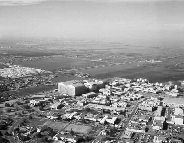 NASA image: Aerial view of Ames 40x80 foot wind subsonic wind tunnel complex.