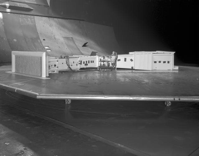 NASA image: A76-0634. 1/50 Scale Model Of The 80X120 Foot Wind Tunnel Model (Nfac) In The Test Section Of The 40X80 Foot Wind Tunnel.