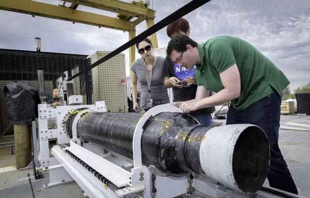NASA image: Peregrine Rocket Motor Test at the Ames Outdoor Aerodynamic Research Facility (OARF).