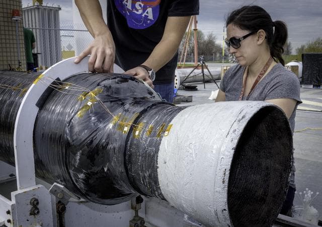 NASA image: Peregrine Rocket Motor Test at the Ames Outdoor Aerodynamic Research Facility (OARF).