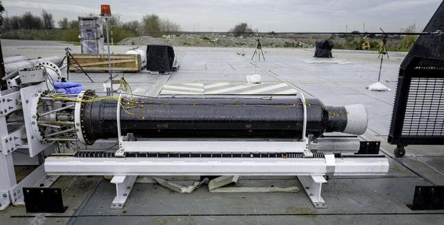 NASA image: Peregrine Rocket Motor Test at the Ames Outdoor Aerodynamic Research Facility (OARF).