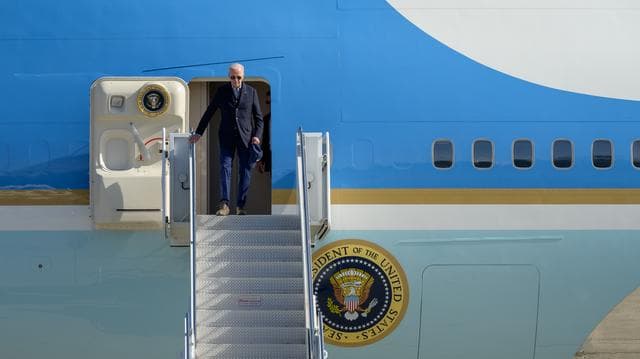 NASA image: U.S. President Joe Biden Arrives Aboard Air Force One at Moffett Federal Airfield