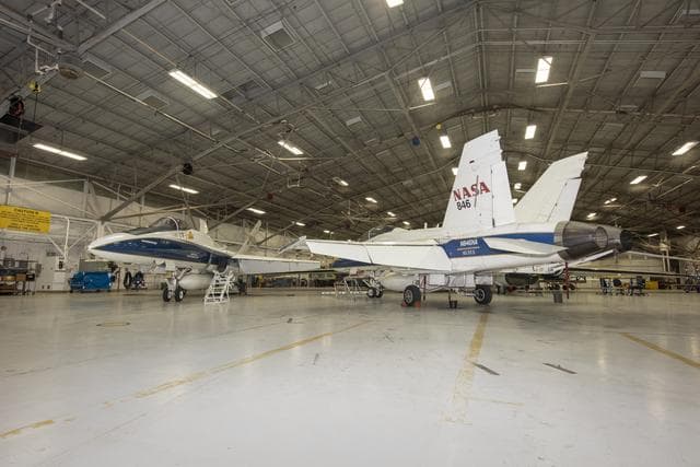 NASA image: NASA F/A-18 Aircraft Sit in Hangar