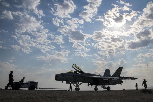 NASA image: Title: NAVAIR F/A-18E Undergoes Loads Testing at NASA Armstrong